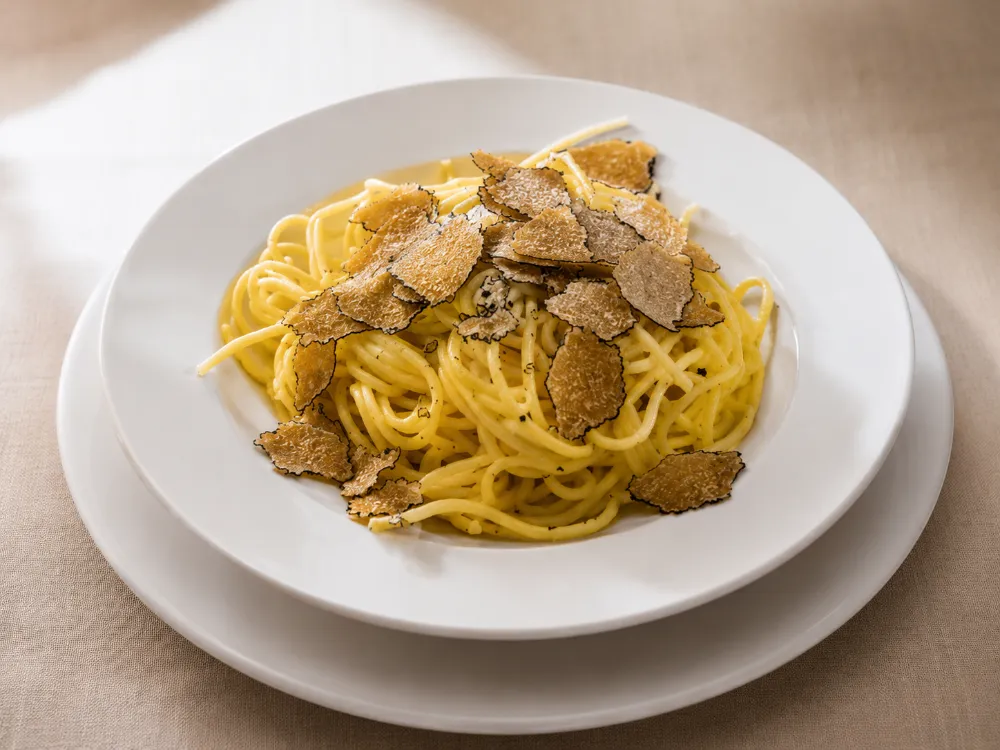 Spaghetti al tartufo al ristorante dell'agriturismo Uva Matta